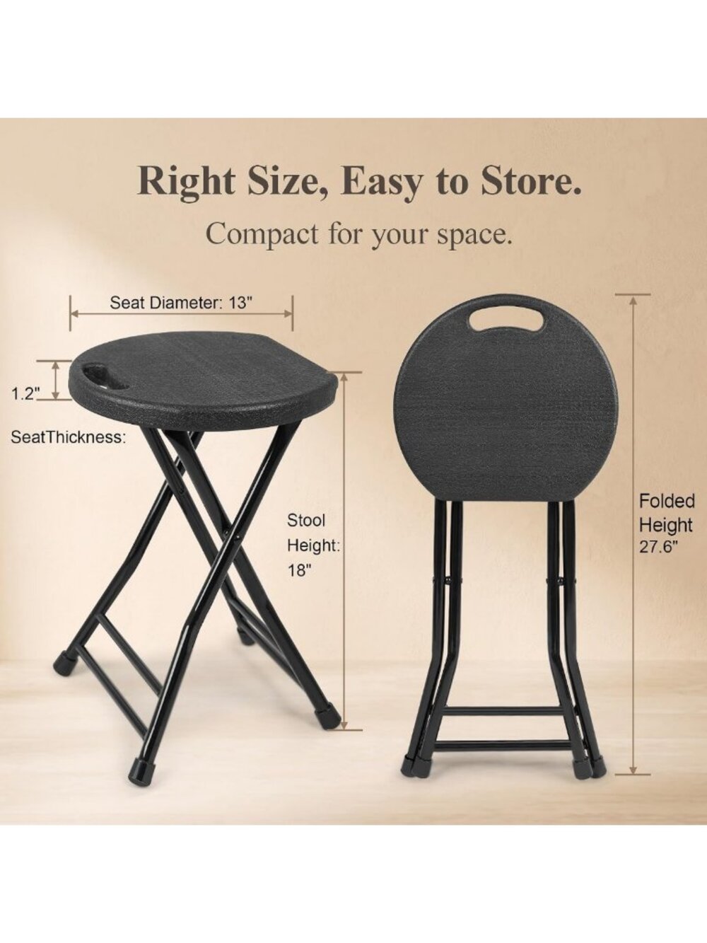 Portable Folding Stool with Handle, Non-Slip Feet, Indoor/Outdoor Use, Compact - Picture 2 of 7